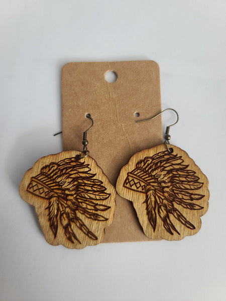 Native American Headdress on Birch wood earrings